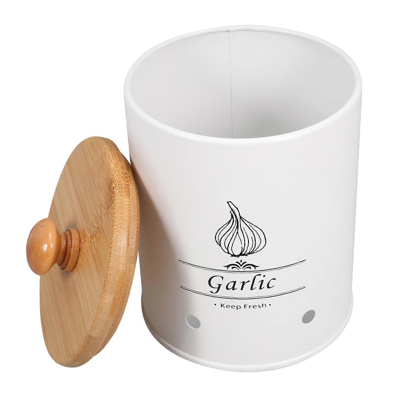 Garlic Storage Container with Bamboo Lid, Large Capacity Ventilated Garlic Keeper for Kitchen Counter