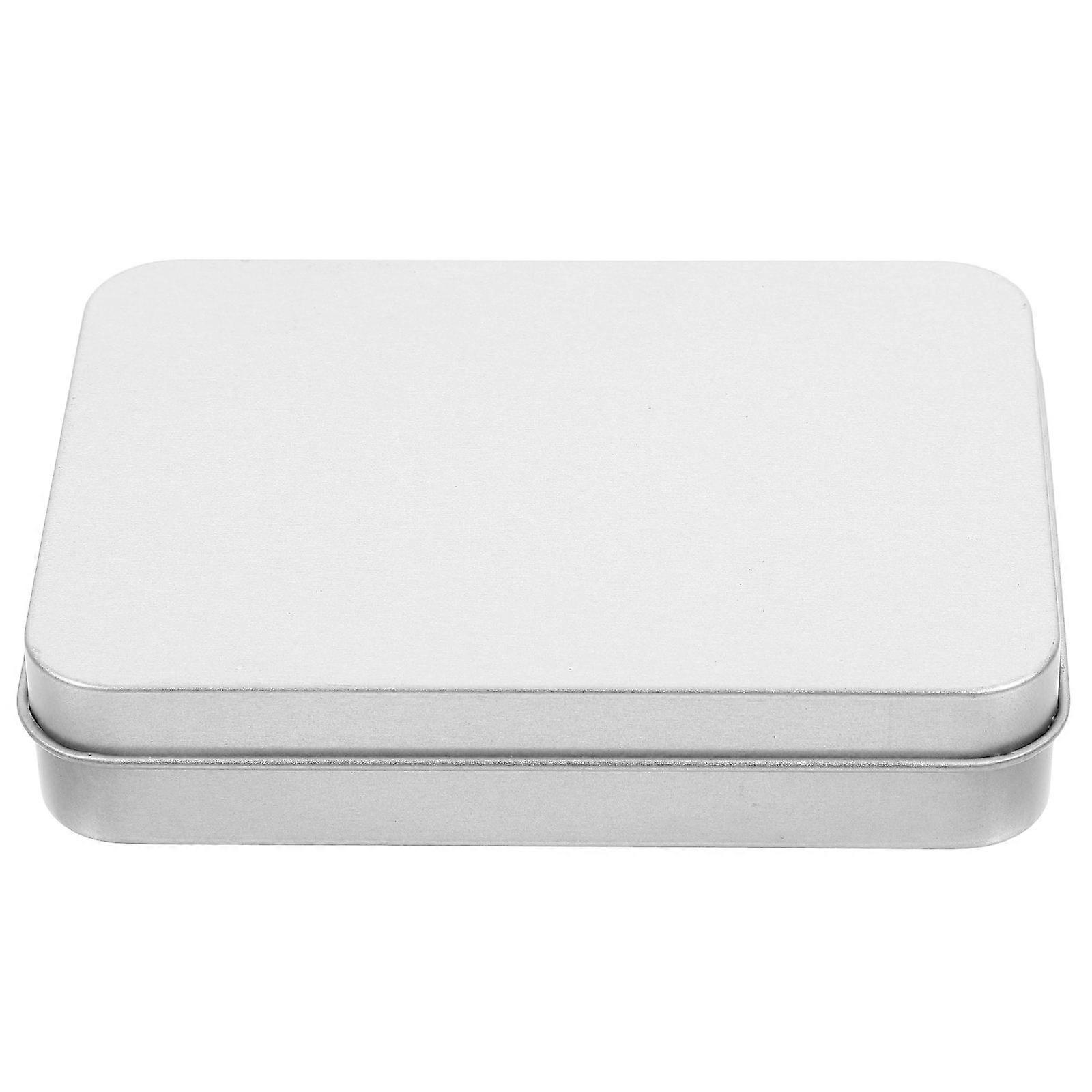 Rectangular Tin Box Metal Storage Container for Candy with Lid Elegant Silver