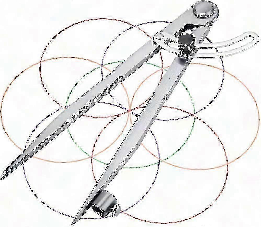 Measuring compass with dry point, wing divider and pen holder, suitable for industrial marking instruments.