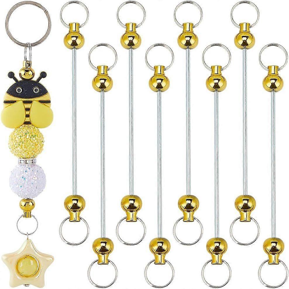 10Pcs Gold Keychain Bead Bar Blank Beadable Keychain Bars Metal Alloy Detachable Decoration Linking Stick Findings with Double Rings End for DIY Craft