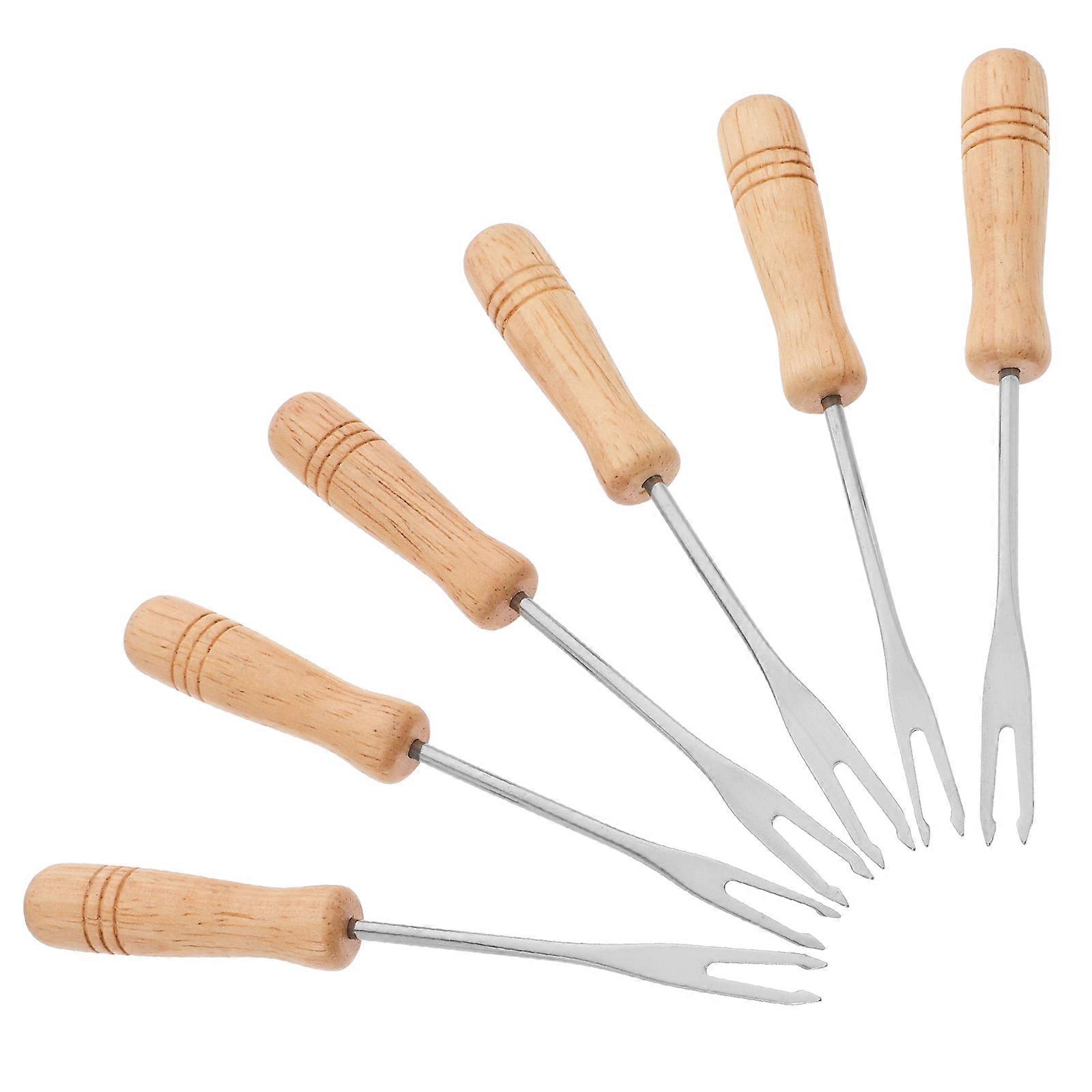 Dipping Fork Set for Fondue and Dessert Use 6Pcs with Wooden Handle