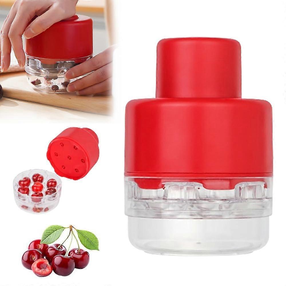 Cherry Pitter with 7Hole Cherry Pit Remover, Pits 7 Cherries at Once, Builtin Pit Storage, Red