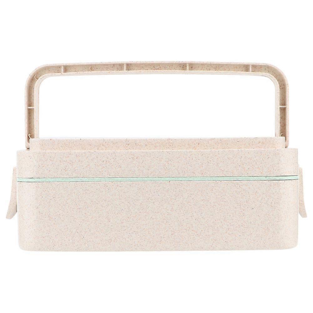 Eco-friendly Wheat Straw Double Layer Lunch Box Food Portable Container Chopsticks Spoon Set