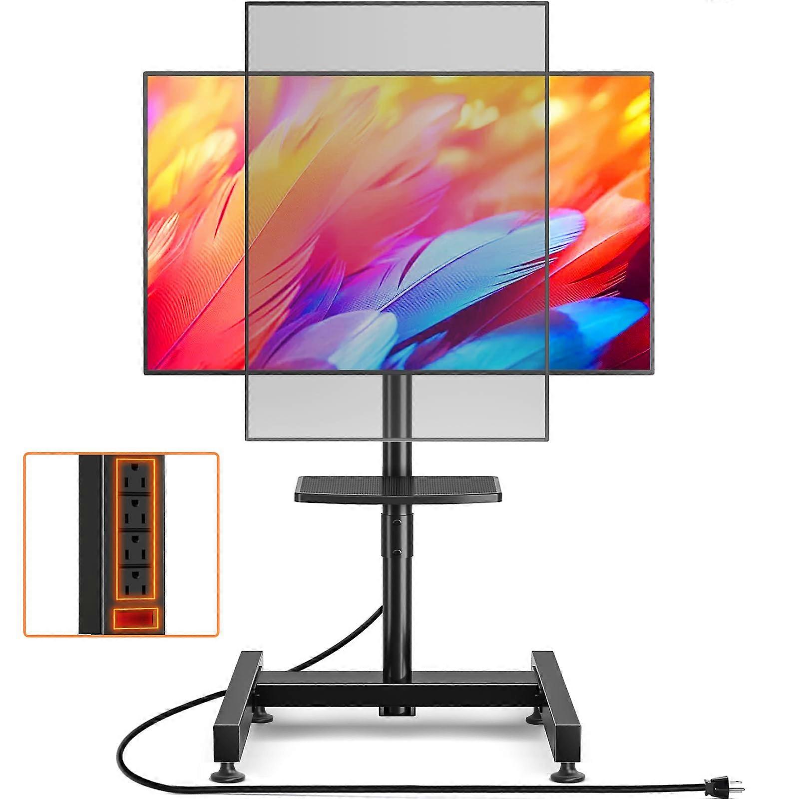 Rolling TV Stand with Power Outlet, Height Adjustable Mobile TV Cart for 1350 Inch Screens