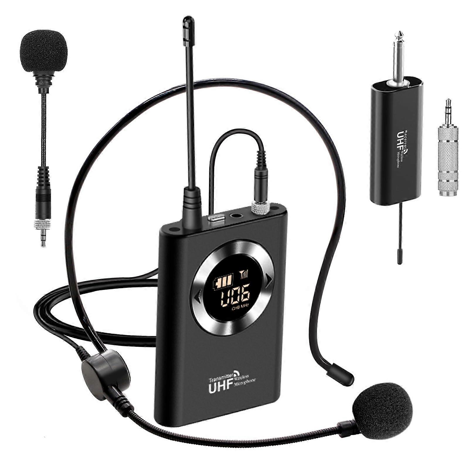 Wireless Microphone System with Clear UHF Sound, LED Display, 165ft Range, for Teaching and Fitness