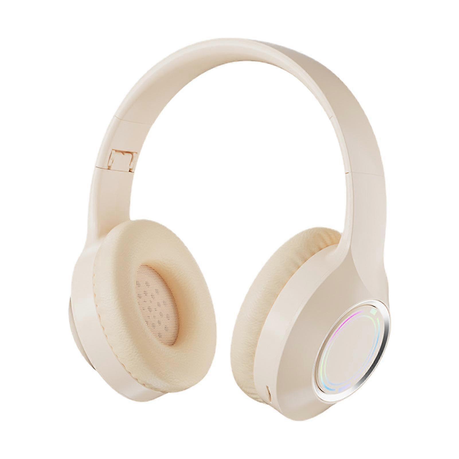 Wireless Headset Compact Foldable NoiseCanceling Bluetooth OverEar Headphones Beige Gming Gaming For Listening