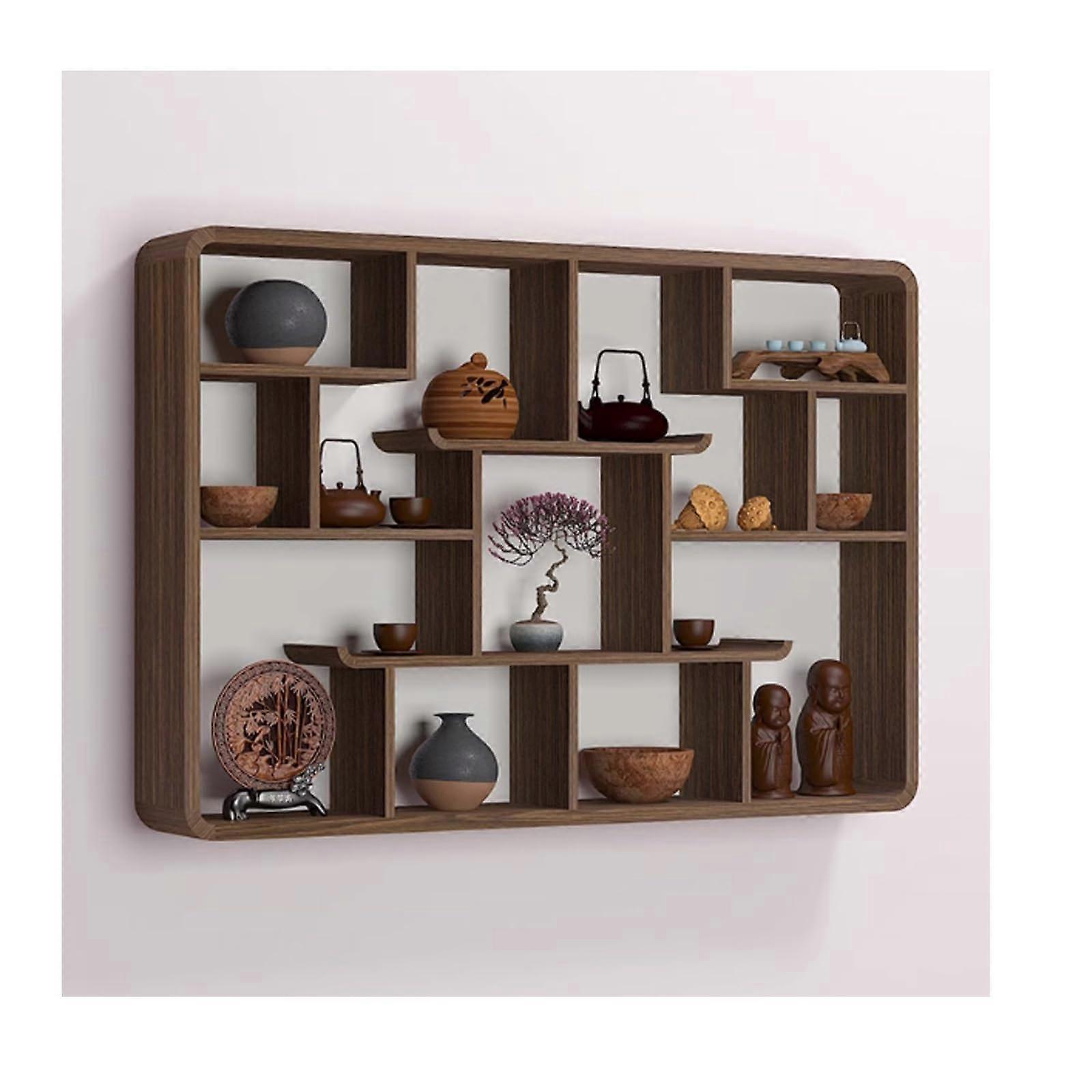 Wall Mounted Display Shelf Solid Wood MultiCompartment Rack for Collectibles Cups 41.7x28.7in