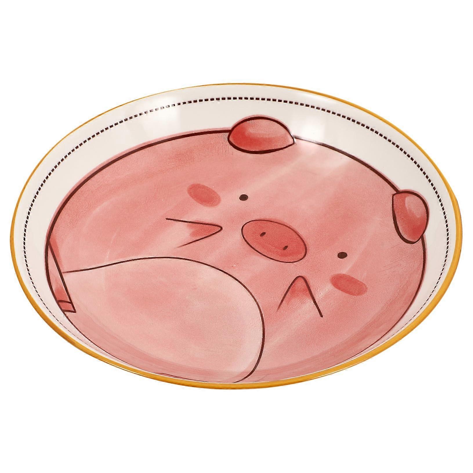 Ceramic Dinner Plate with Cartoon Pig Design, ScratchResistant, Stackable for Salad and Dessert