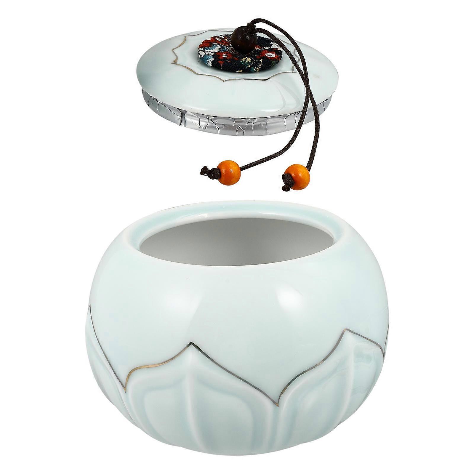 Assorted Color Ceramic Tea Jar for Storage Use with Lotus Design 1Pcs