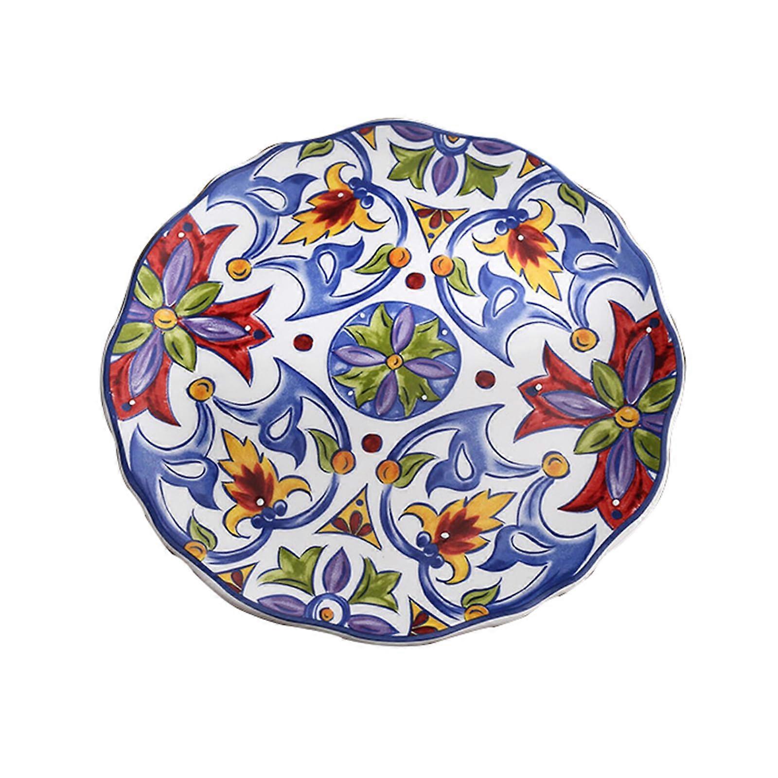 Ceramic Dinner Plate with Creative Pattern, Microwave Dishwasher Safe Round Dessert Fruit Plate 16cm