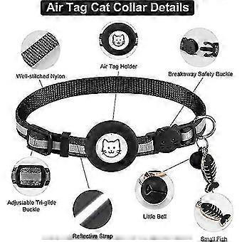2025 Breakaway AirTag Cat Collar, Reflective Apple Air Tag Cat Collar with Clock and Waterproof AirTag Case GPS Pet Tracker Collar (Black)