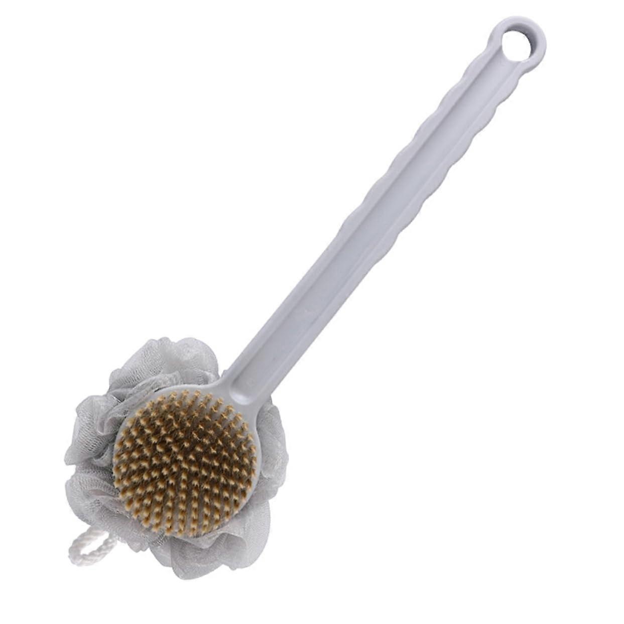 Long Handle DoubleSided Bath Brush for Back Scrubbing and Exfoliating with Mesh and Bristles