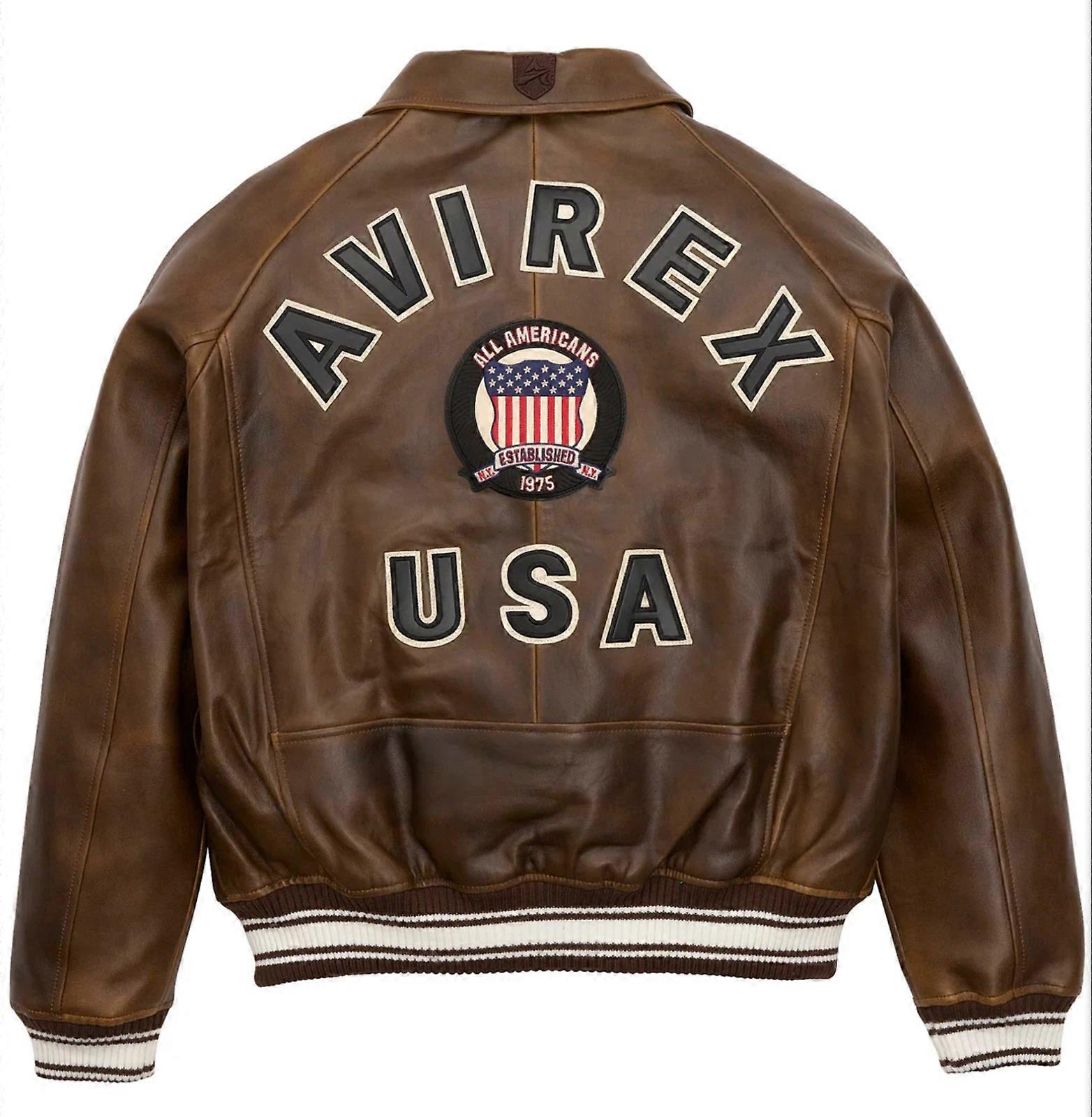 Men's Avirex  Real Bomber Leather Jacket-06