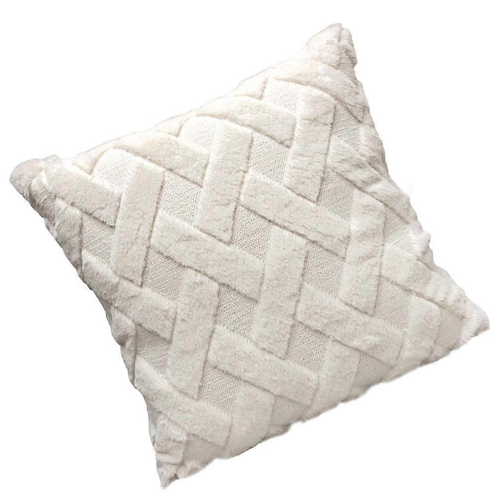 Home Use Plush Pillow Case Beige Geometric Grid Pattern 1Pcs Double-Sided