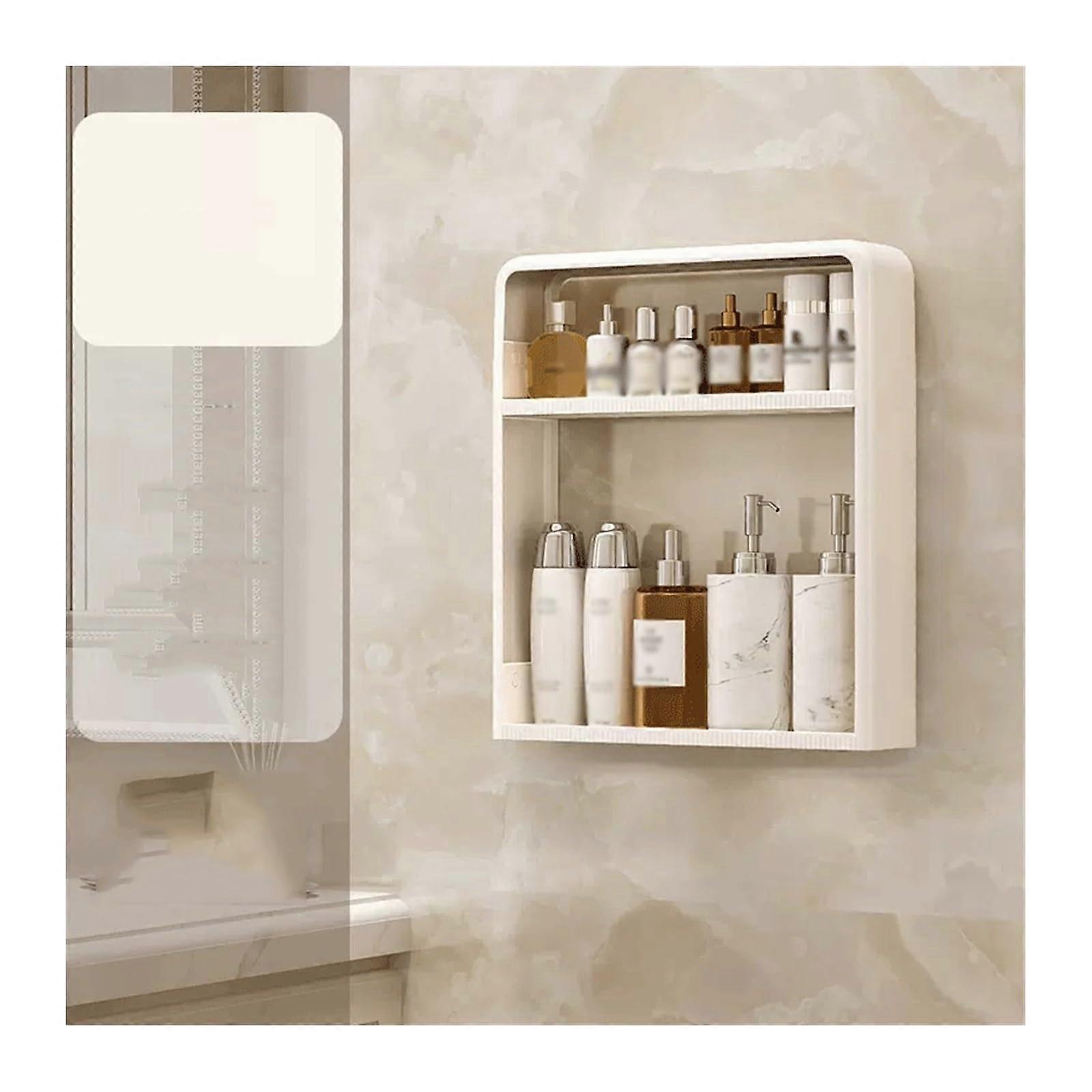 Bathroom Storage Rack Two Layer Wall Mounted Organizer NoDrill Large Capacity Silky Finish