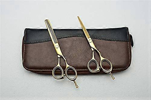 Tesoura de corte de cabelo profissional dourada JP 440C de 5,5 polegadas com estojo e design ergonômico.