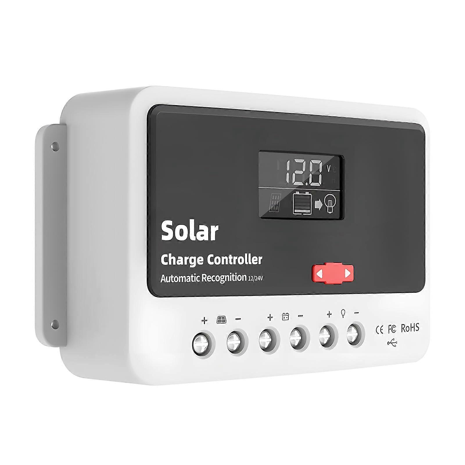 Solar Charge Controller 10A 12V 24V 48V PWM with Automatic Voltage Detection LCD Display Dual USB Ports