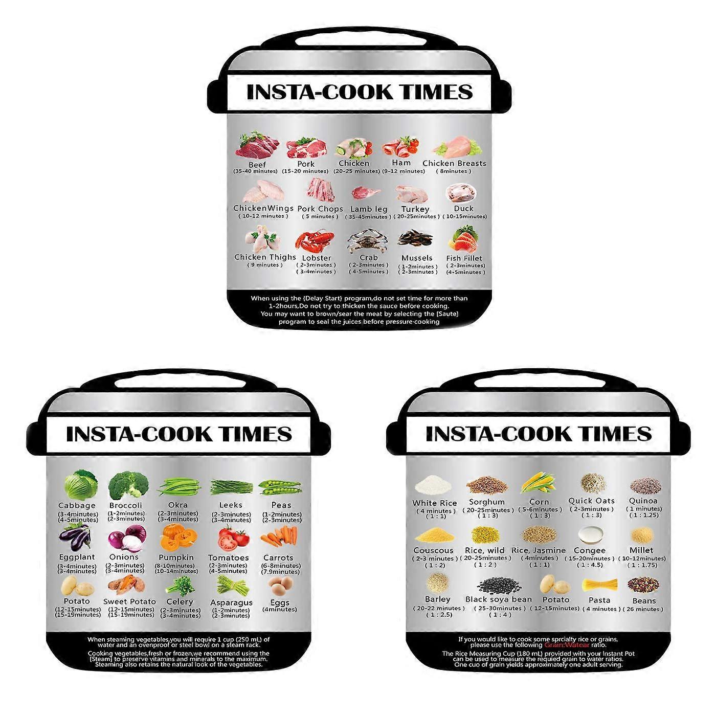 3 Pack Cheat Sheet Magnet Set for Instant Pot, Quick Cooking Times Chart for 45 Ingredients, Waterproof