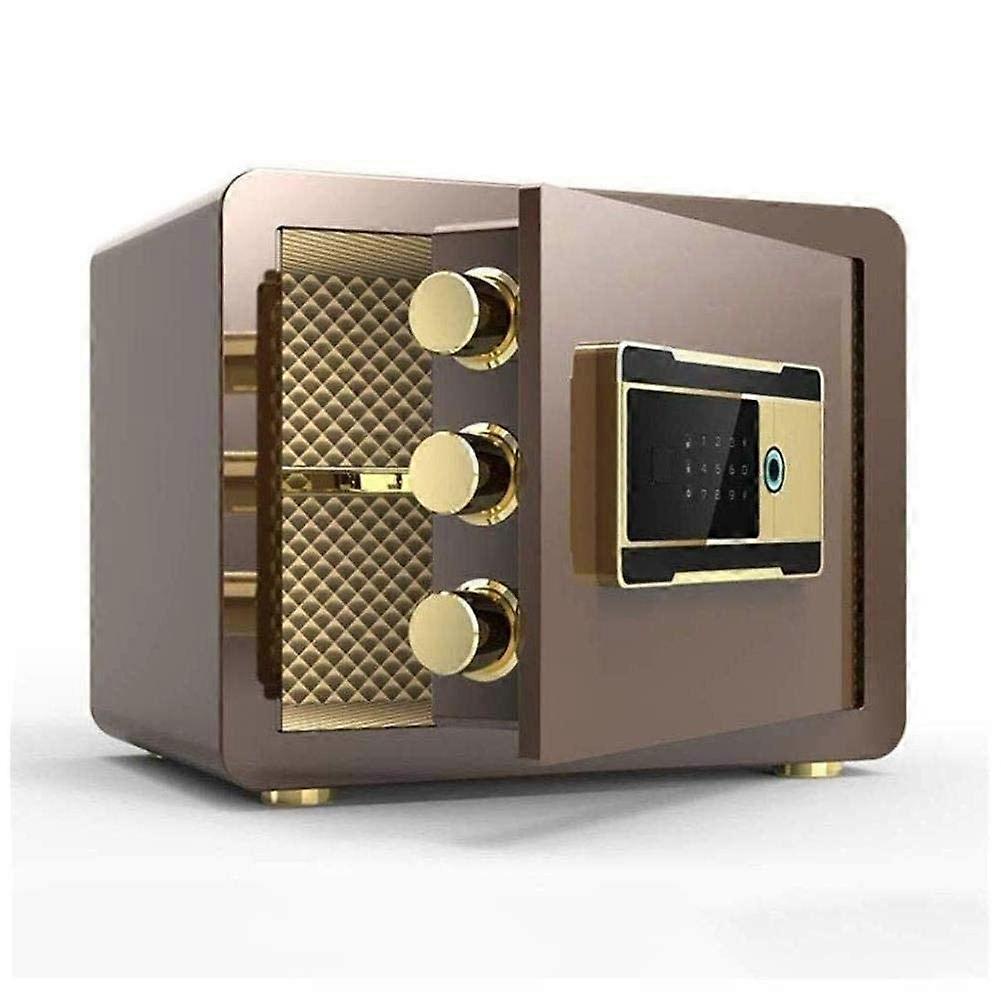 Fingerprint Safe for Home and Office Solid Steel Brown Safe Box with Key Backup Access