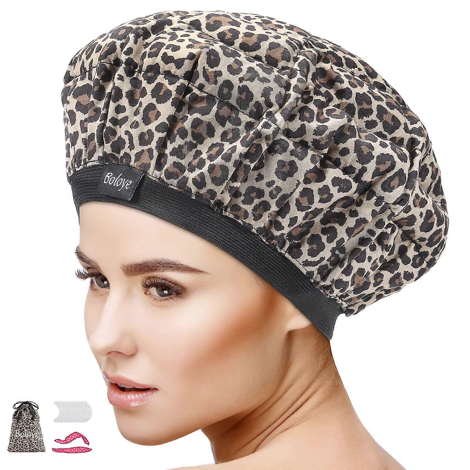 Microwave Heat Cap with Flaxseed for Deep Conditioning, Even Heat Distribution, Leopard Pattern