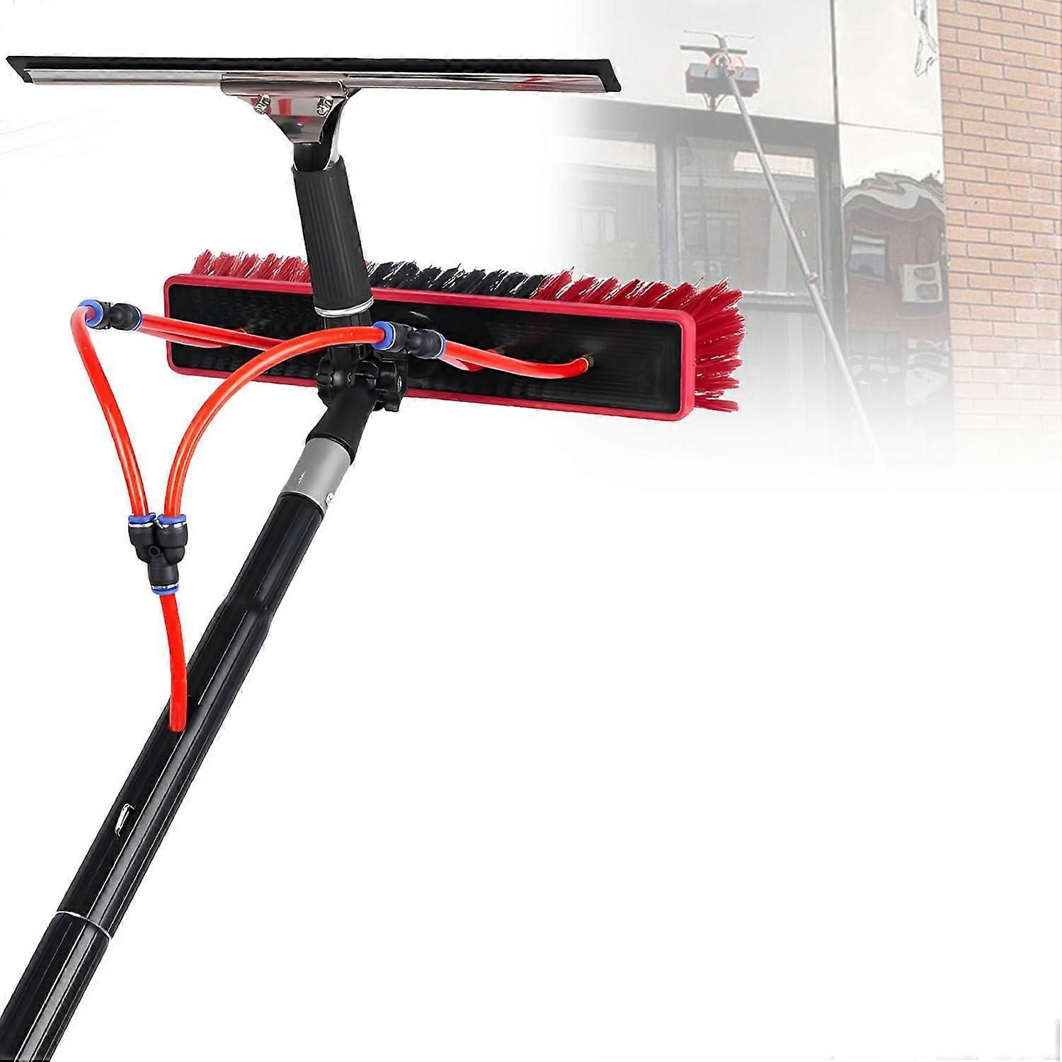 30FT Water Fed Pole Window and Solar Panel Cleaning Kit with Hose, Rotating Brush and Scraper