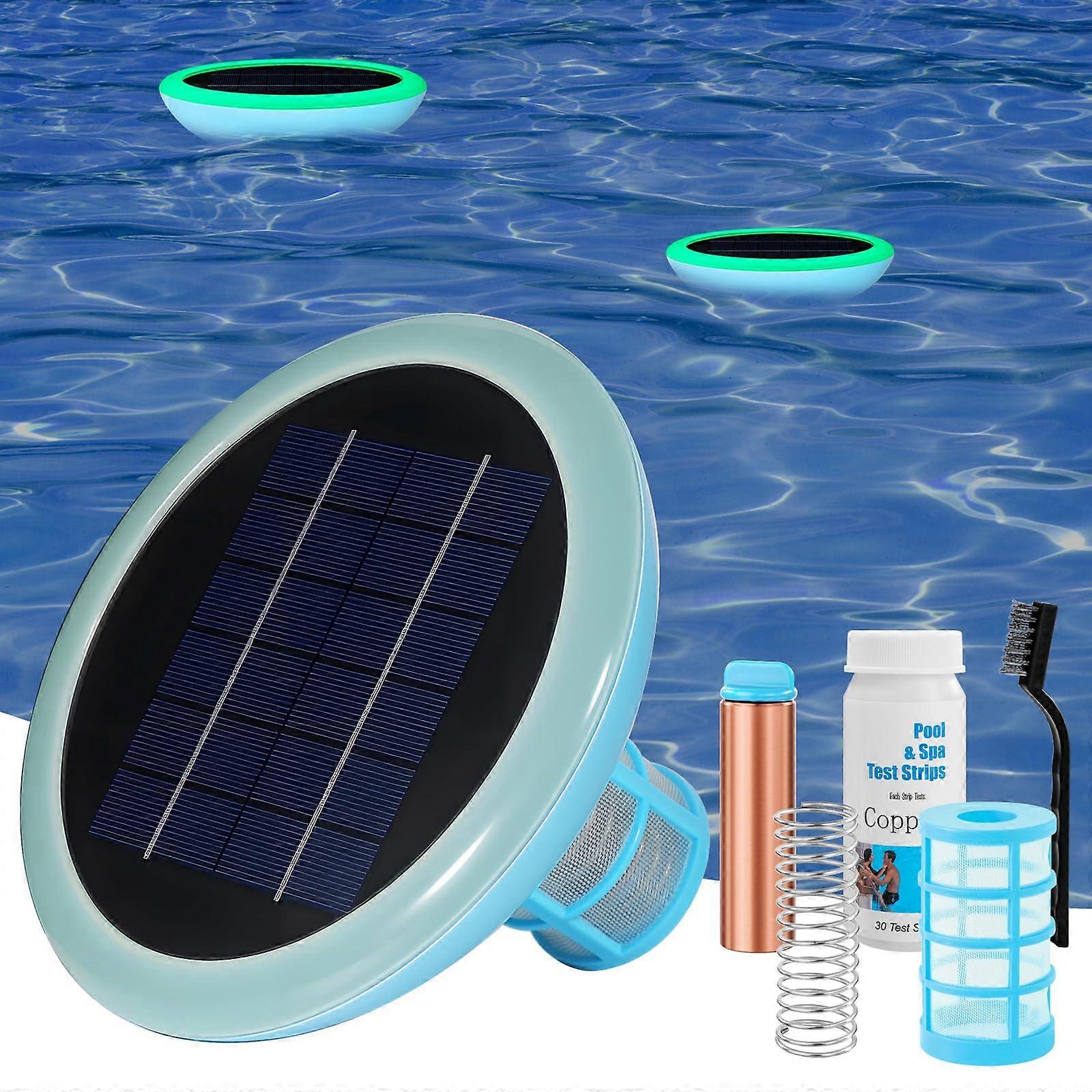 Solar Pool Ionizer with Automatic Copper Ionization, Floating Cleaner for Chlorine Pools up to 45,000 Gal