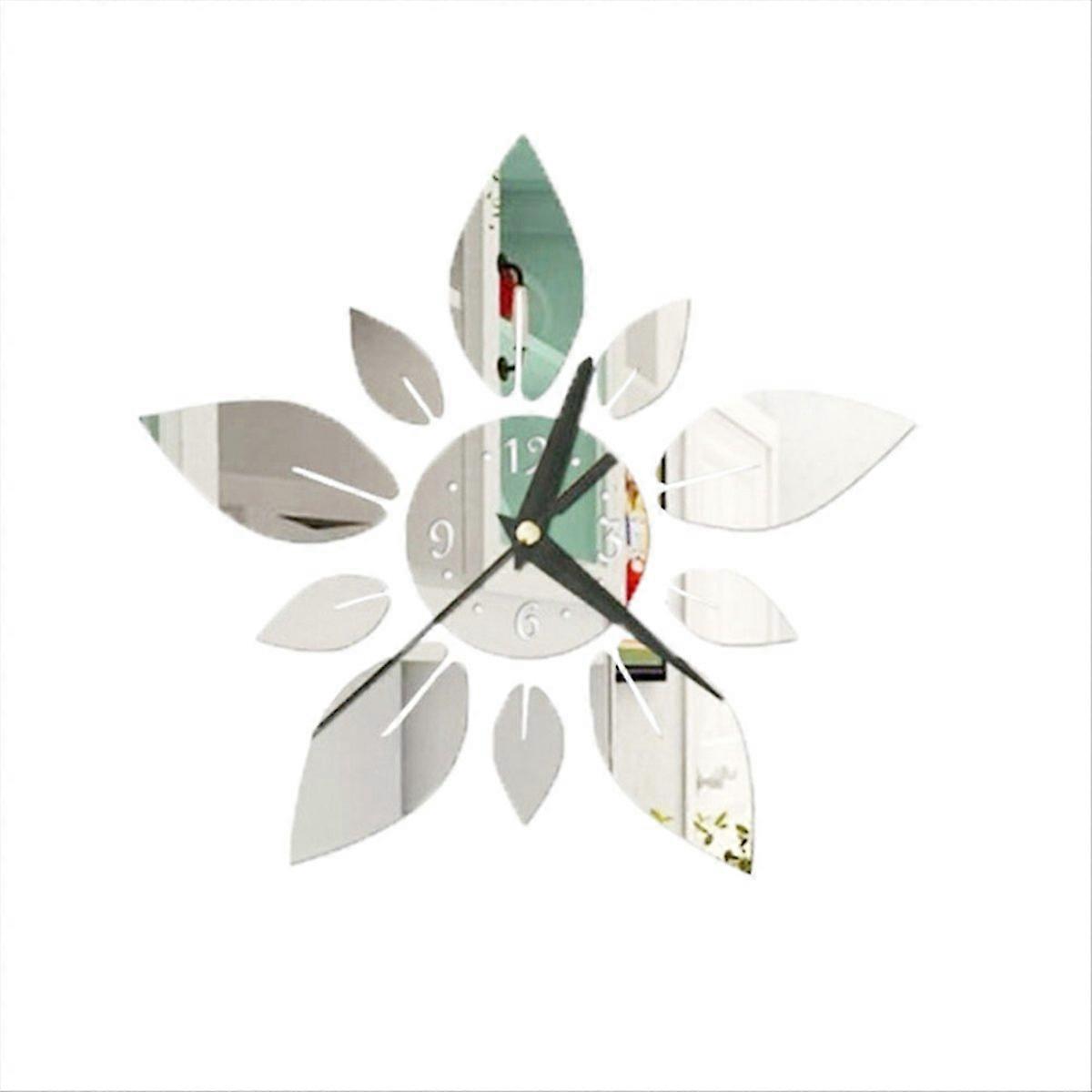 40Cm DIY Flower Leaf Mirror Acrylic Mirror Wall Clock Sticker B