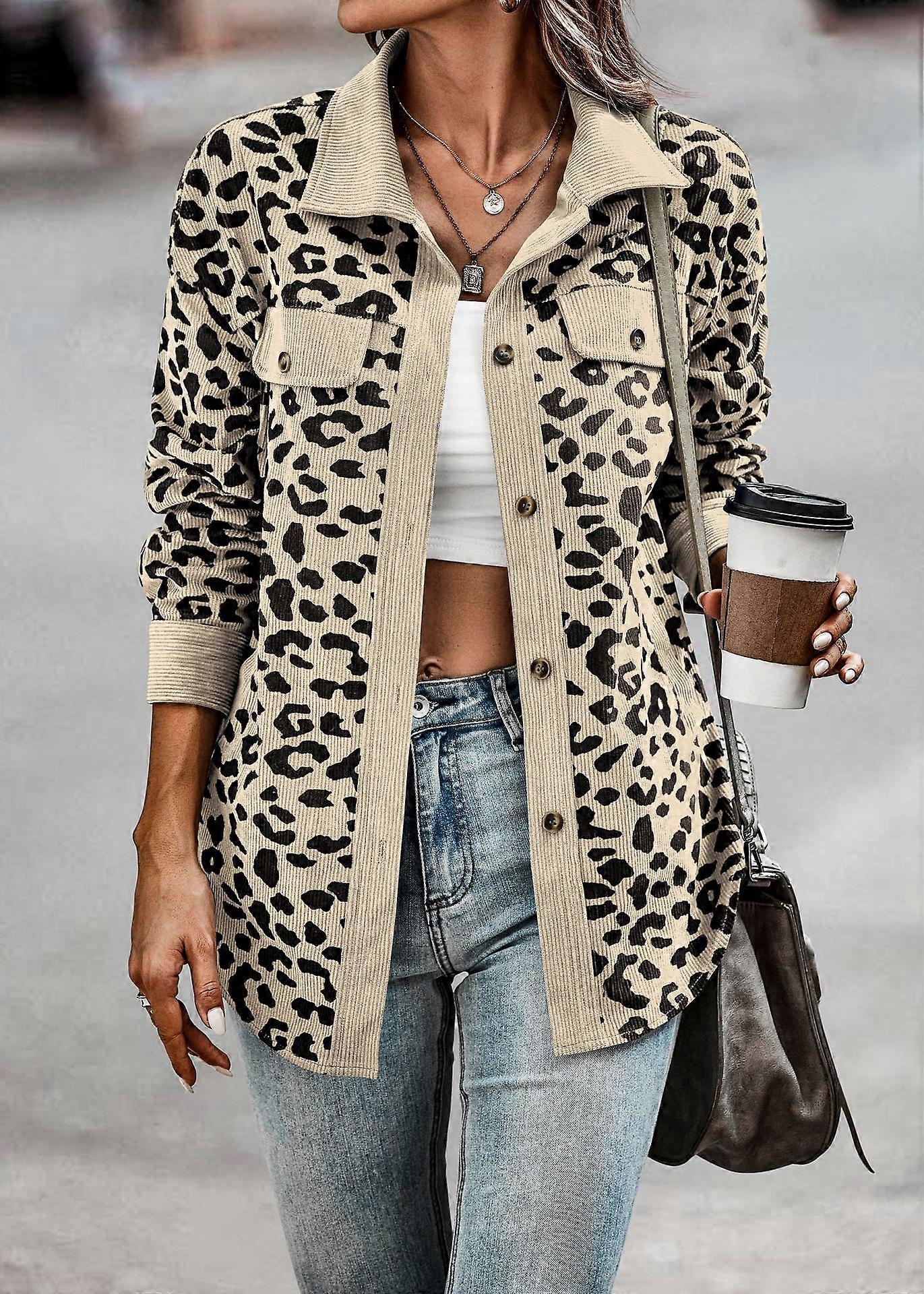 Women's Autumn/Winter Leopard-Print Buttoned Long-Sleeved Jacket Coat
