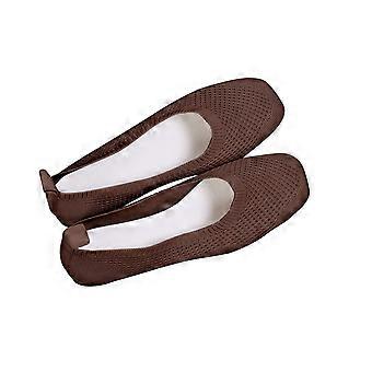 Dames ballerina's met brede neus, comfortabele wandelschoenen, kleur: koffie, maat 38
