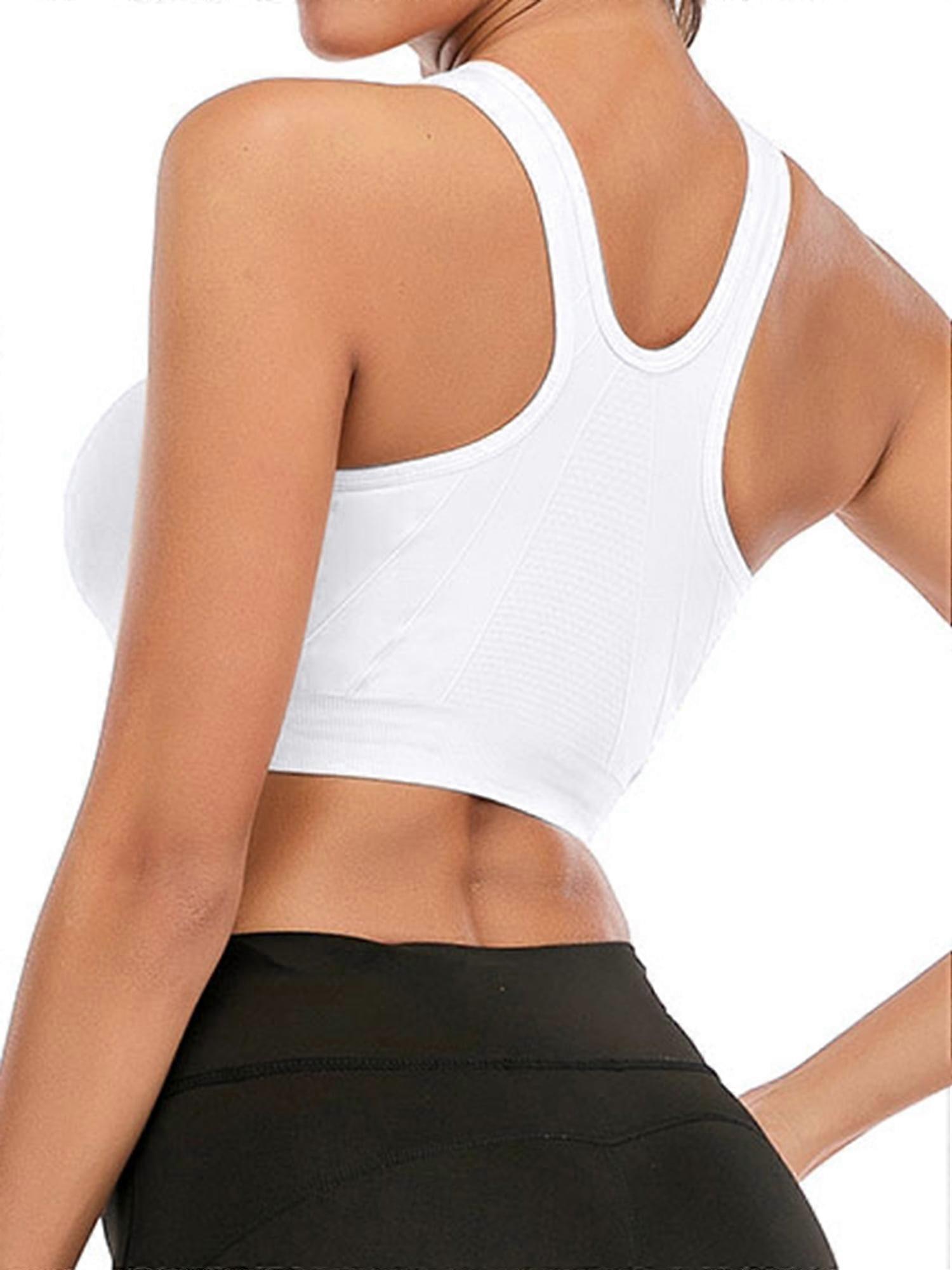 Women's Sports Bra Front Zipper Closure Sports Bra Racerback Workout Yoga Sports Bras Wireless Zip Front Sport Bra with Mesh Straps