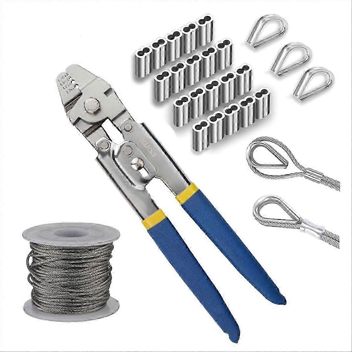 Wire Rope Crimping Tool,50FT Wire Rope,Wire Crimping Tool Kit
