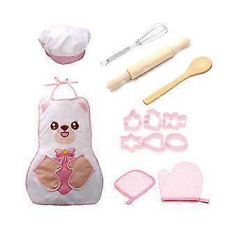 Kids Chefs Apron Costume Set With Baking Tools For Toddler Imaginative Play and Party Gathering Pretend Play Activity Multicolor