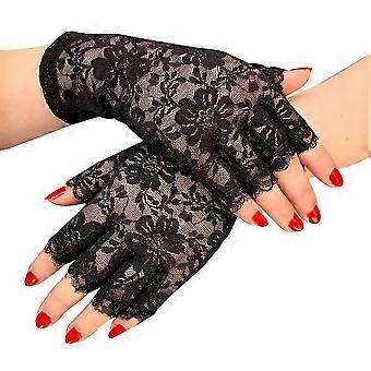 Black Lace Gloves Ladies Half Finger Lace Gloves Uv Protection For Fancy Dress(2 pairs)-zsc