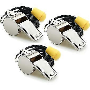 Whistle, 3 Piece Stainless Steel Sports Whistle With Lanyard, Loud And Crisp Sounding Whistle, Great For Coaches, Referees And Officials!