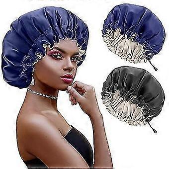 2PCS Silk Satin Sleep Cap Hair Bonnet for Black Women Curly Hair Night Use