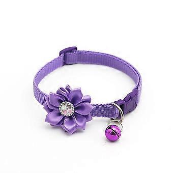 Pet Cat Collar Bell Flower Adjustable Easy to Wear Buckle Dog Collar Bells Lovely Cat Collar Purple