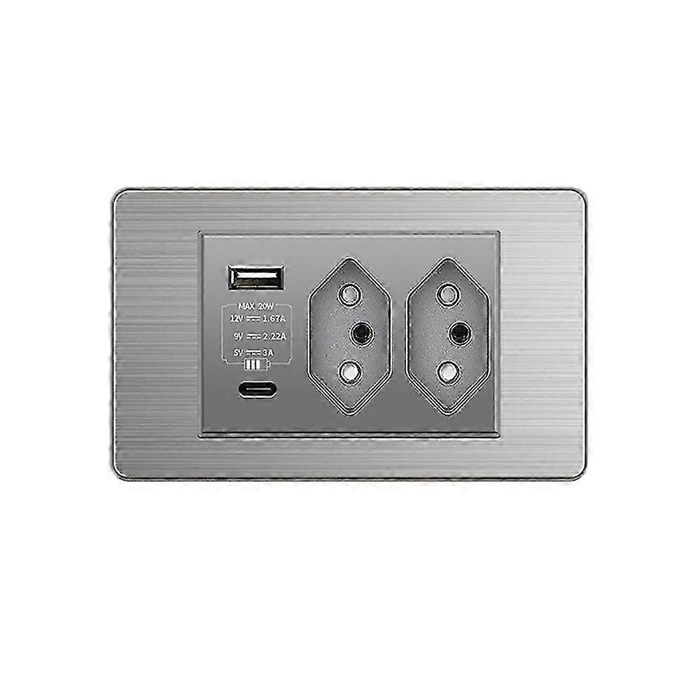 Brazilian Standard Socket Light Switch Socket Wall Power Socket Dual USB Type-C 10A Fast Charge 20W on/Off 2 BR Socket