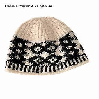 1 Stück Retro-Strickmütze mit Rautenmuster, farblich abgesetzt, warm, für Paare