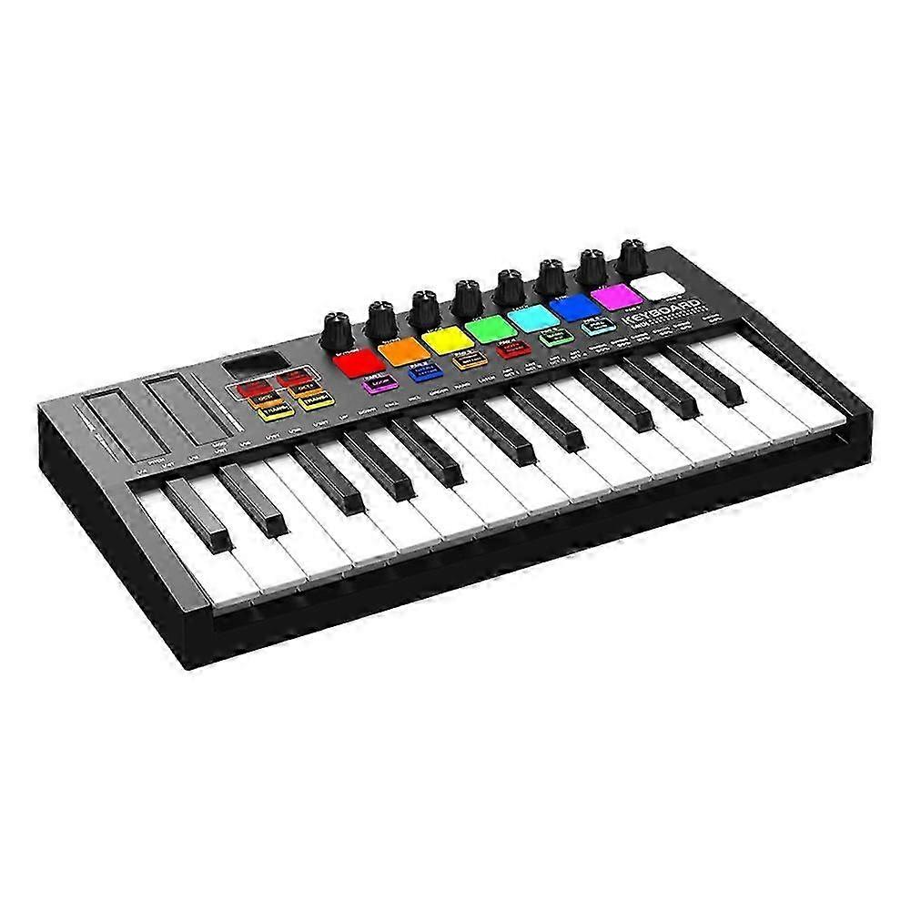 Mini Portable MIDI Control Keyboard USB Sequencer Backlit Drum 8 Knobs OLED 25-