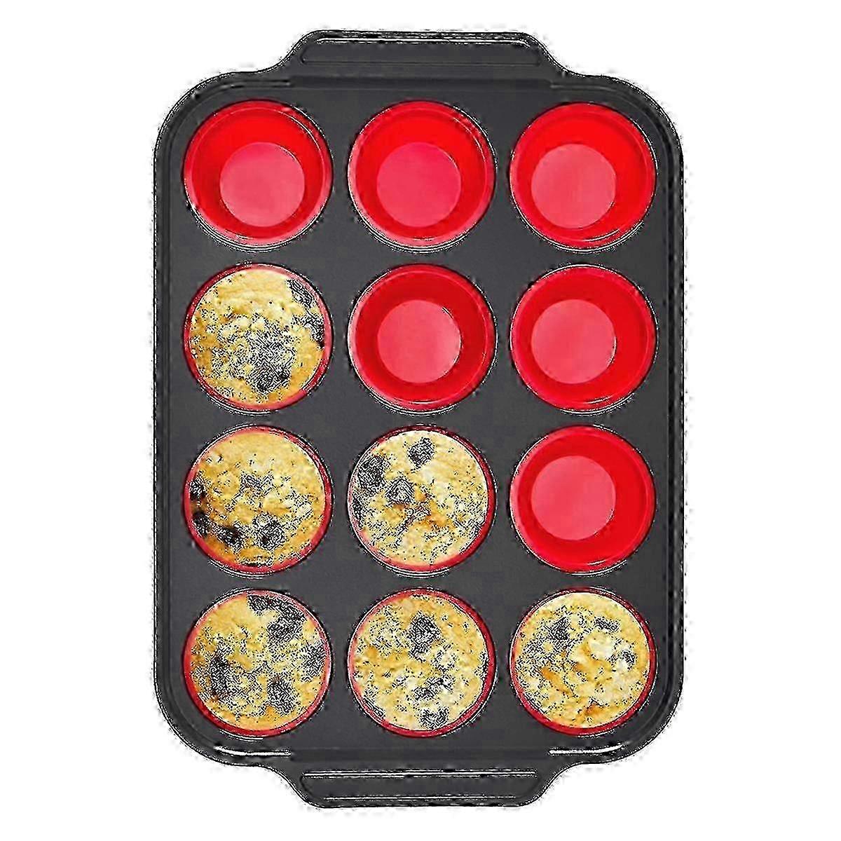 Red Silicone Egg Bite Maker Molds 12 Regular Size Cupcake Baking Pans