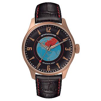 Satelliten Quarz Analog Herrenuhr mit Rindsleder Armband 2609/3739434