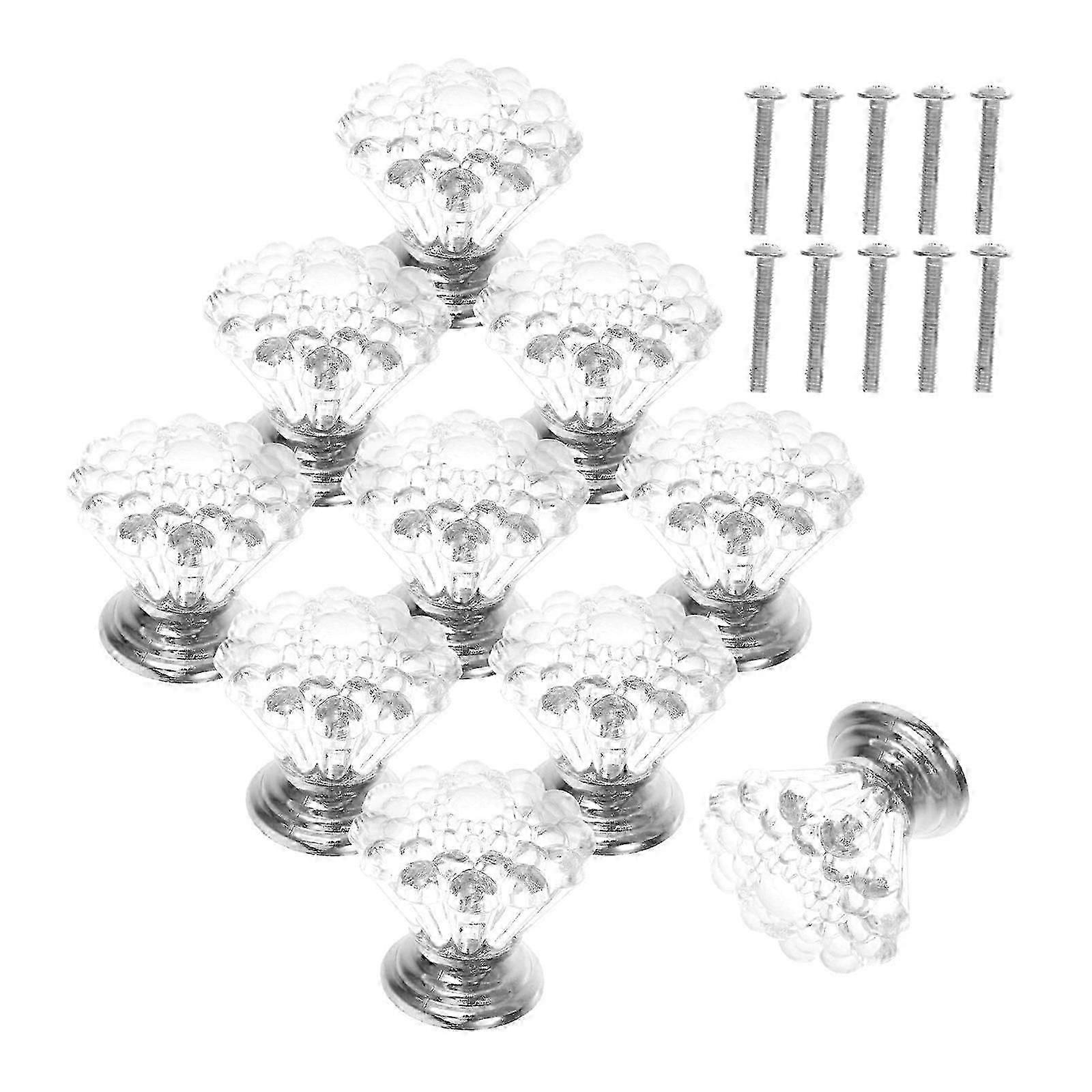 Silver Crystal Acrylic Pulls compatible with Home Use 10Pcs Single Hole Drawer Knobs WI