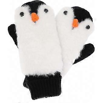 Women's Penguin Mitten Gloves, Winter Warm Knit Pair with Cozy Faux Fur Lining and Fluffy Fuzzy Exterior