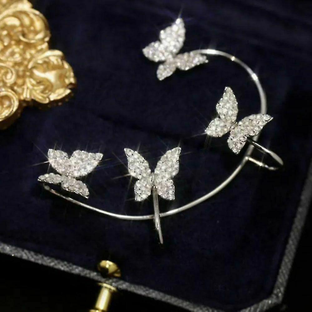 Sparkling Zircon Butterfly Non Piercing Earrings Ear Wrap Ear Cuff