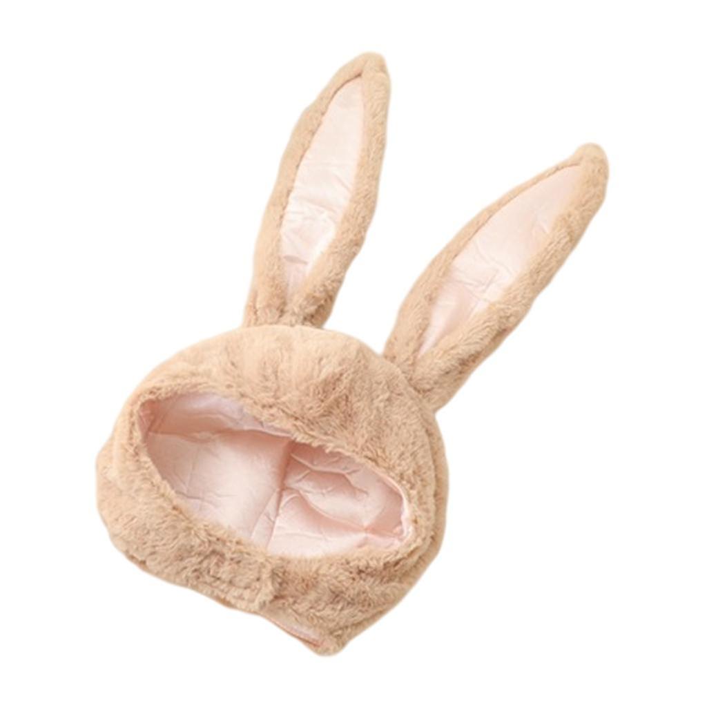 Cute Rabbit Hat with Adjustable Ears Warm Animal Soft Plush  Light Brown
