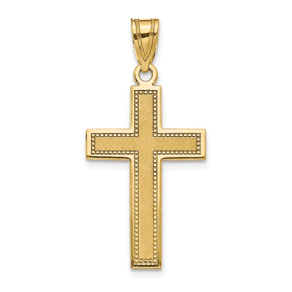14Kイエローゴールドポリッシュサテンバックラージサテン宗教信仰クロスペンダントネックレス女性用33.8x16mmワイドペンダント