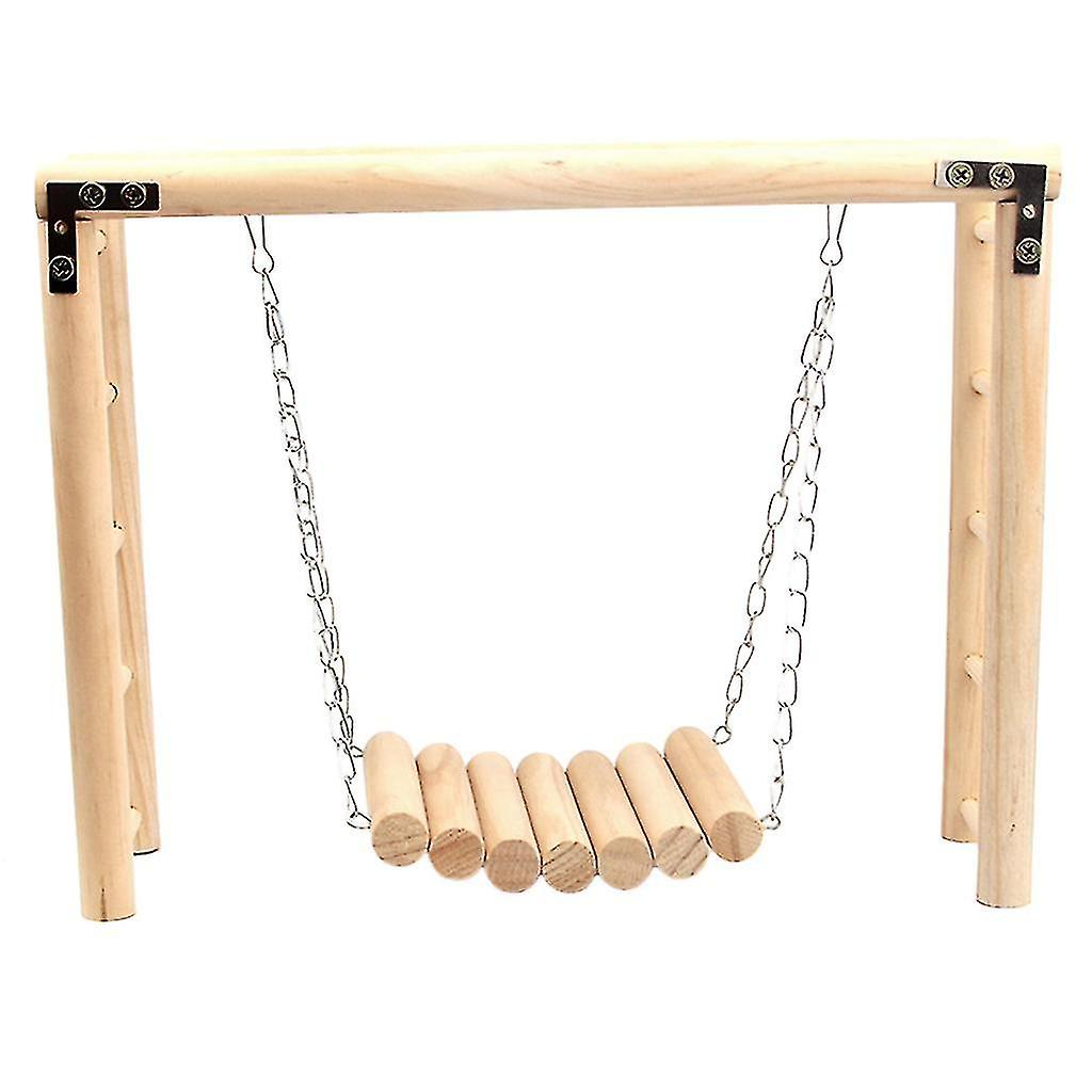 Parrot Swing Natural Wood Hammock Stand Climbing Ladder Chew Toy For Hamster