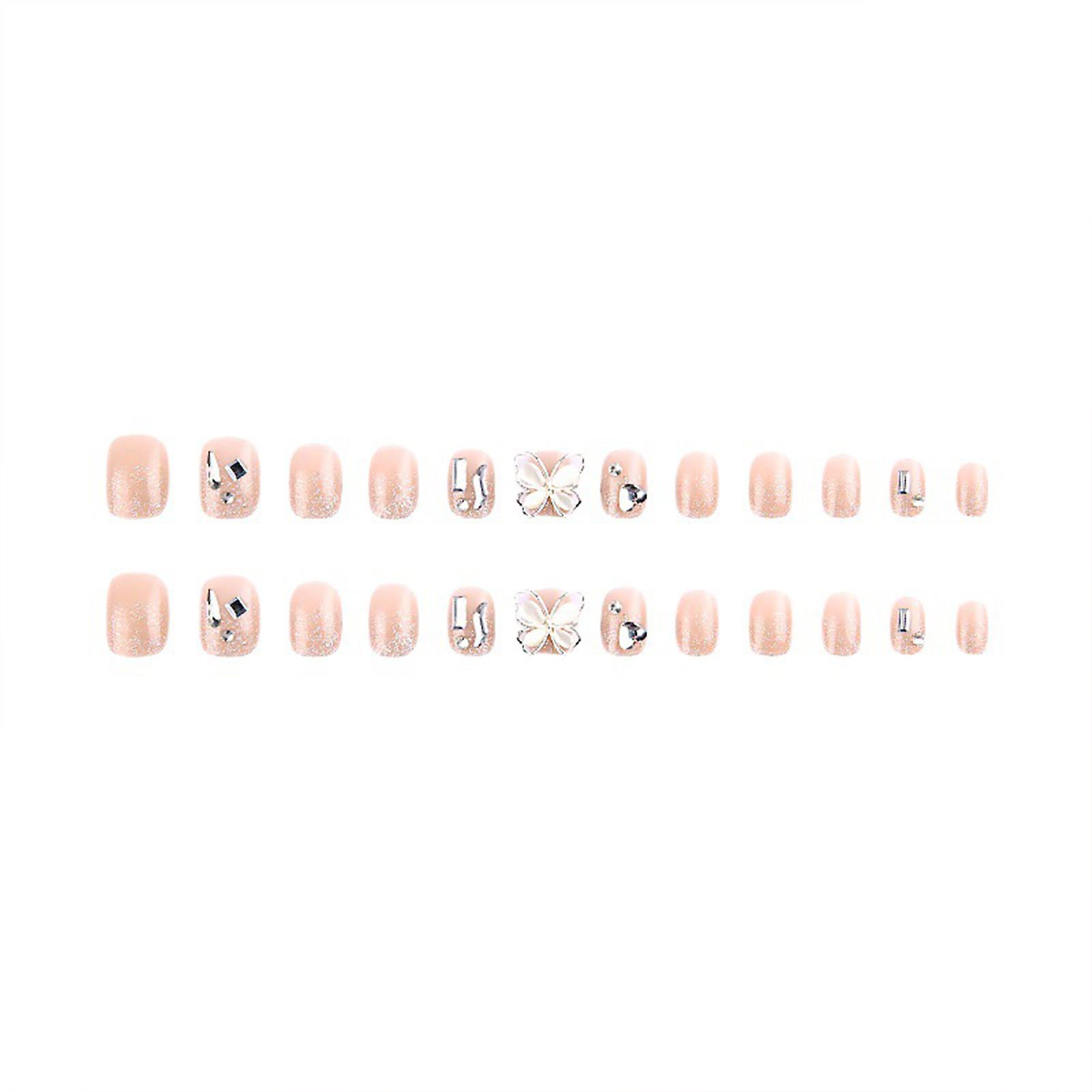 Exquisite Static Press On Nails 3d Butterfly Rhinestone Artificial Nails