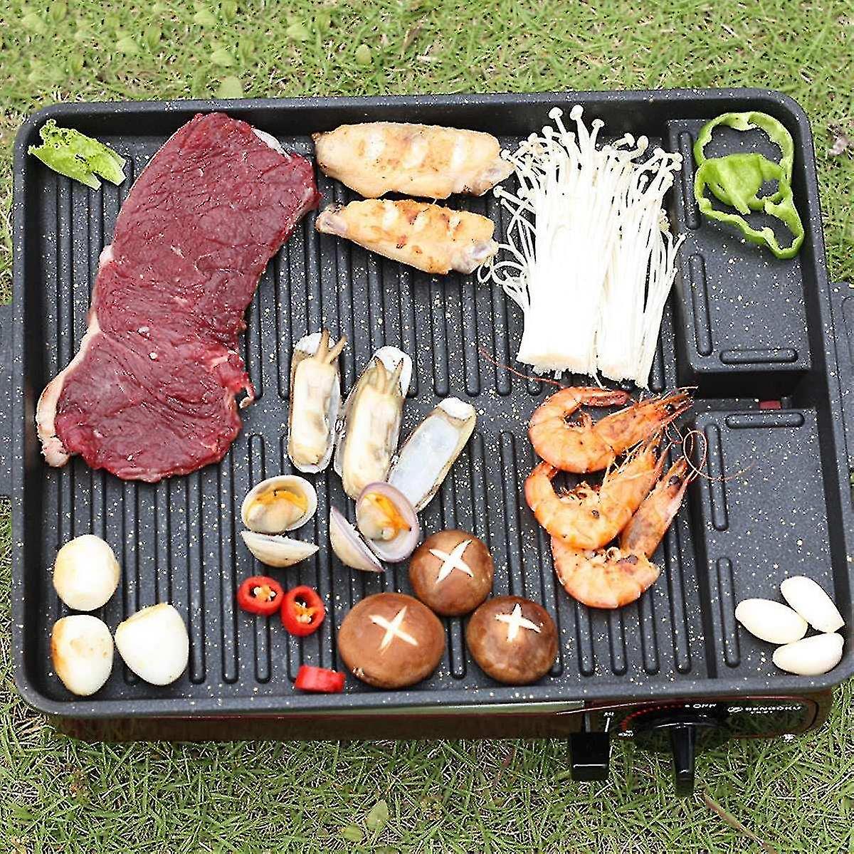 Hot 32 X 26cm Portable Bbq Grill Pan Plate Non-stick Coating Butane Gas Stove Cooker Plate Rectangle