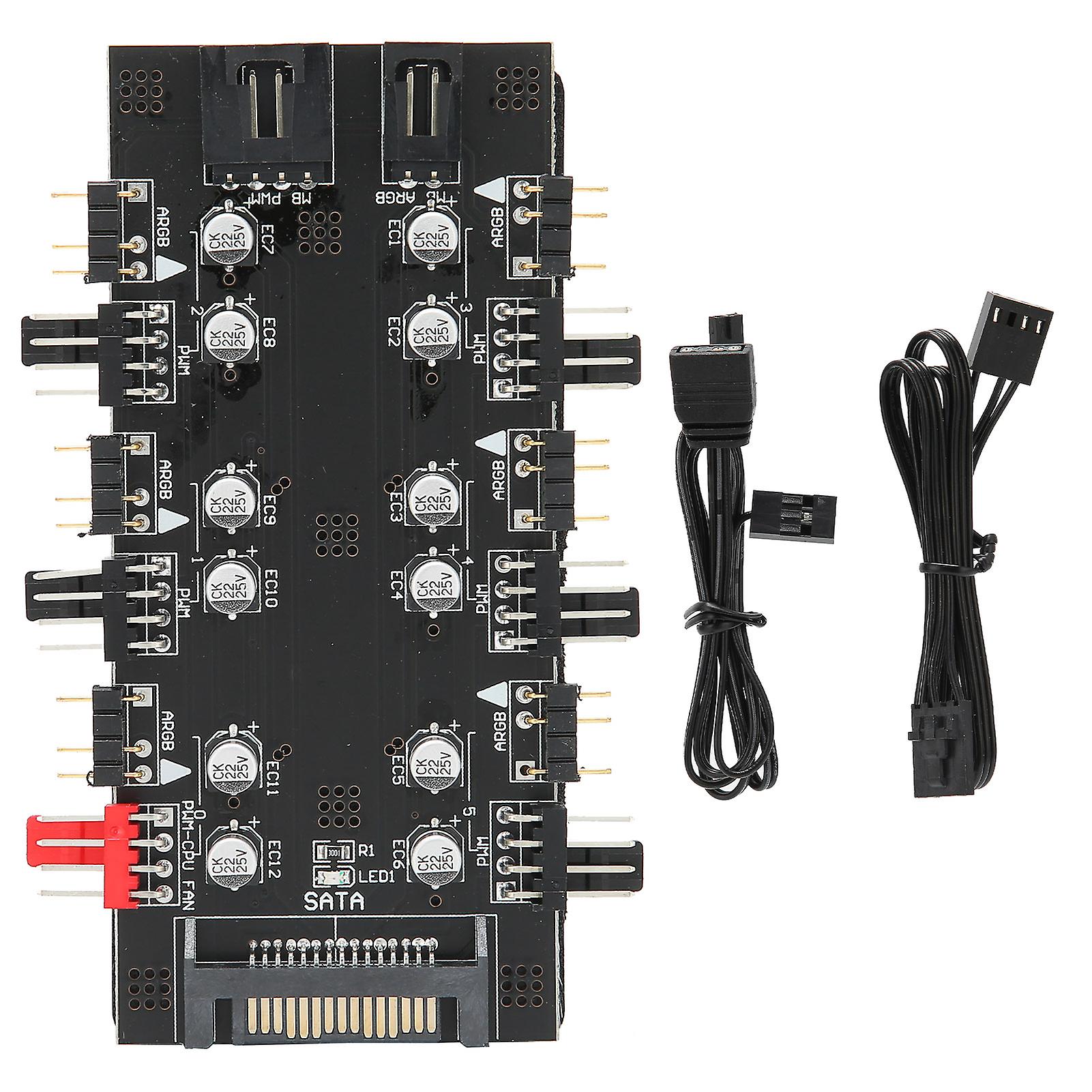 6 Way Splitter Hub 4PIN PWM Speed Regulation 3PIN ARGB Light Control Expansion Board